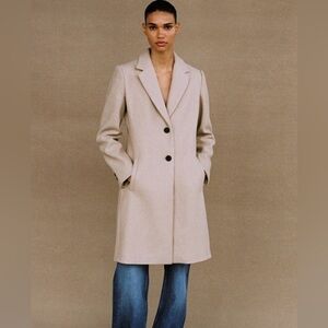 Zara Camel Pea Coat Double Button Long Coat Size XS